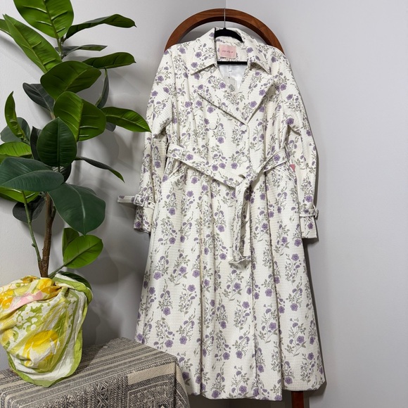 Ivy City Co Jackets & Blazers - Ivy City Co LARGE Cream Lavender Floral Full Length Belted Maxine Coat NEW